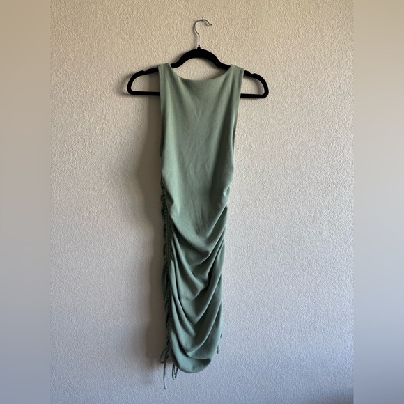 Lulu's Sage Green Ribbed Drawstring Ruched Bodycon Dress - Picture 2 of 7